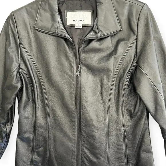 Vintage Wilsons Leather Maxima Black Zip Up Leather Moto Biker Jacket Womens M - Picture 4 of 10